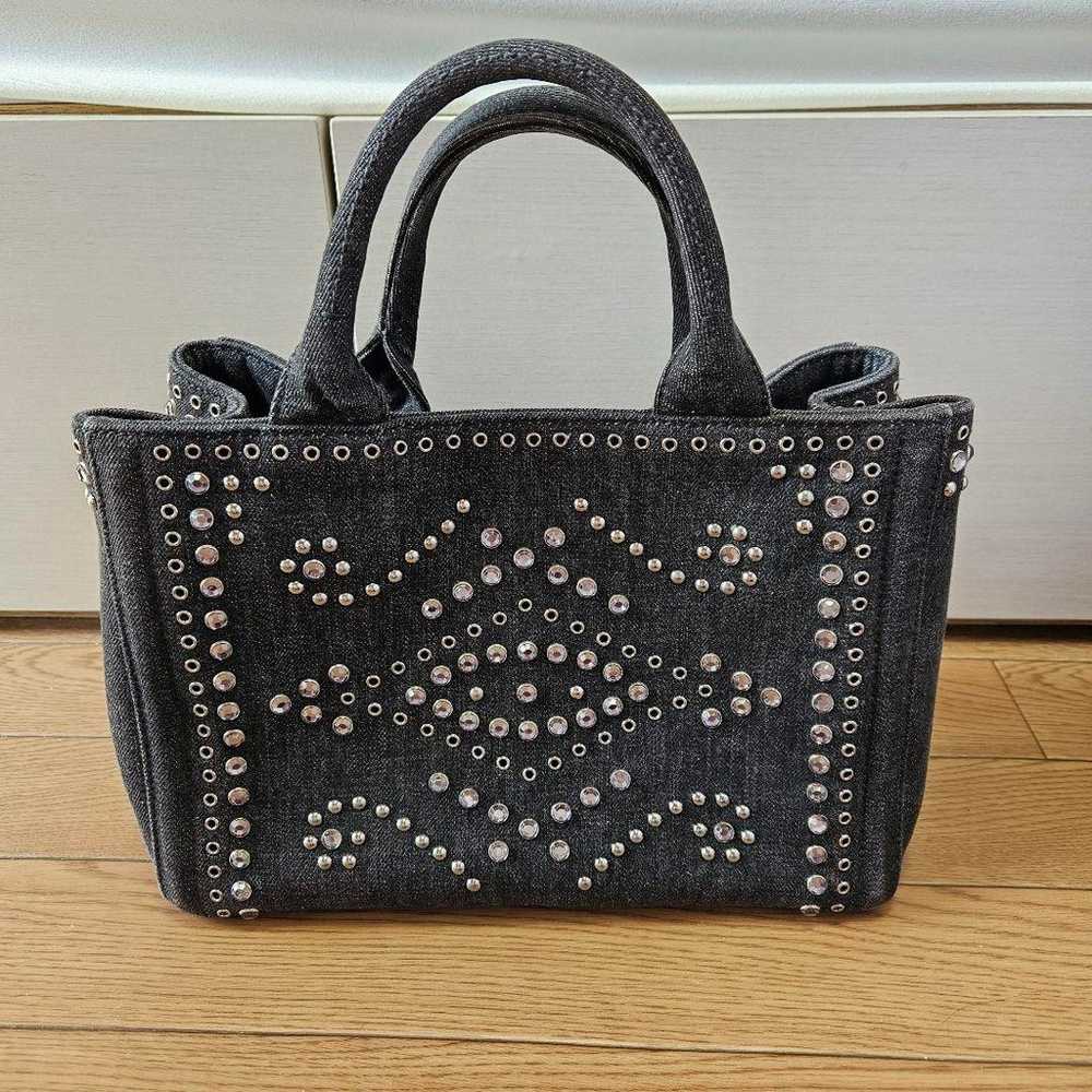 Guaranteed Prada Canapa Bijou Tote Bag Black Deni… - image 2