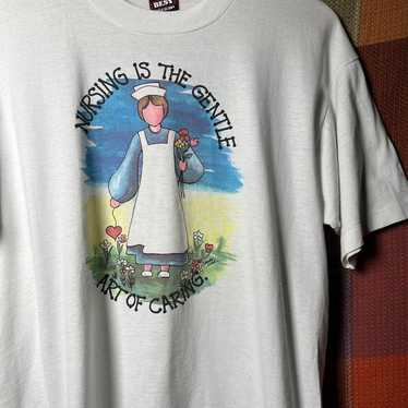 90s USA-made Fruit of the Loom art T-shirt with s… - image 1