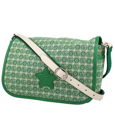 Gucci Messenger shoulder bag canvas and green lea… - image 1