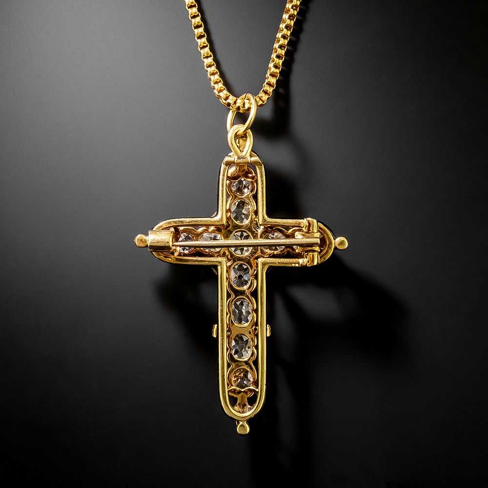 Victorian Diamond And Black Enamel Cross Pendant/… - image 2