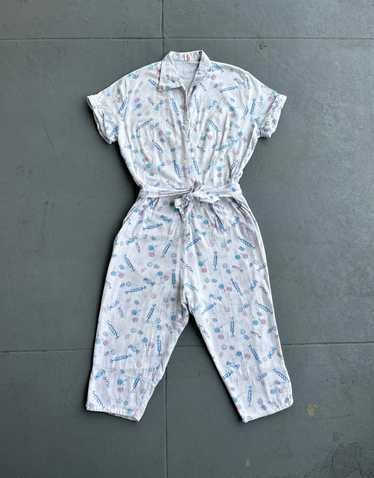 1950s flannel jumpsuit . vintage 50s novelty print