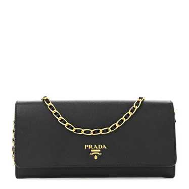 PRADA Saffiano Metal Oro Chain Wallet Black