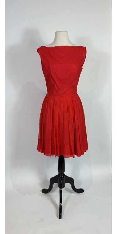 1950s - 1960s Red Chiffon Cocktail Swing Dress