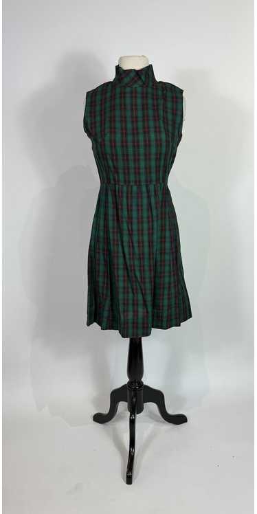 1950s - 1960s Green Tartan Plaid Cotton Dress