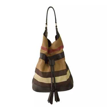 BURBERRY Ashby Bucket Check Shoulder Hobo Bag Can… - image 1