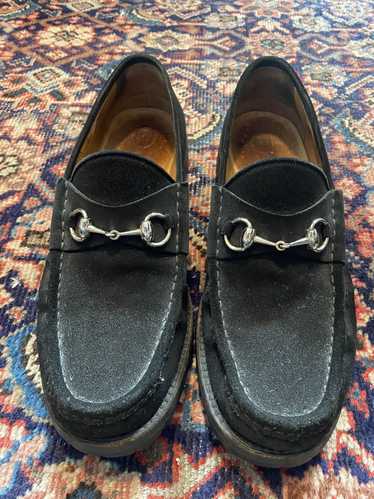 Gucci Black suede horsebit gucci loafers lug sole