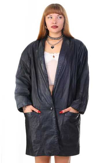 Vintage 80's Matrix Black Leather Coat - OSFM