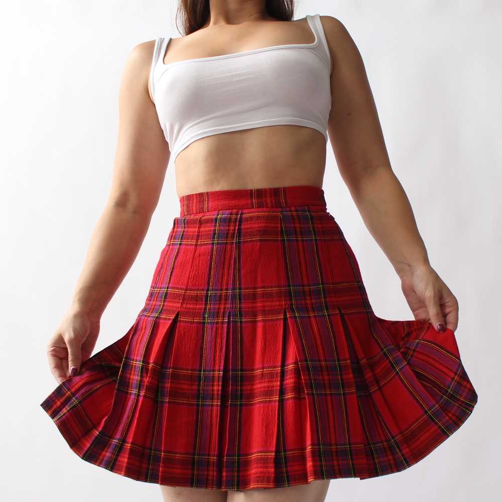 Vintage Crimson Plaid Miniskirt - W24 - image 4