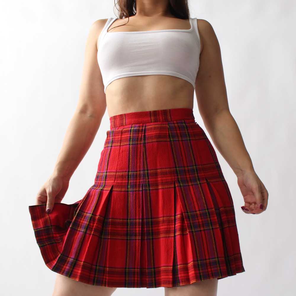 Vintage Crimson Plaid Miniskirt - W24 - image 5