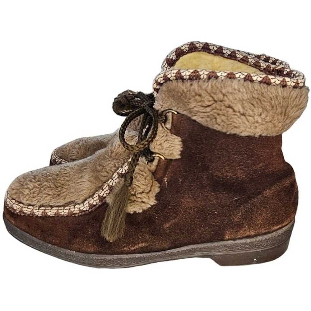 Vintage 60s 70s Brown Suede Faux Fur Snow Boots B… - image 2