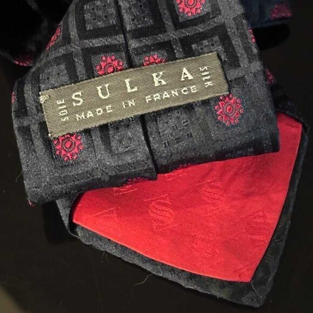 Sulka × Vintage Sulka Tie Silk Squares Blue Red F… - image 2