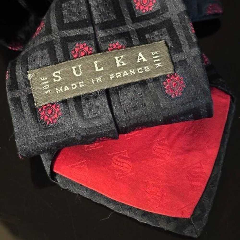 Sulka × Vintage Sulka Tie Silk Squares Blue Red F… - image 3