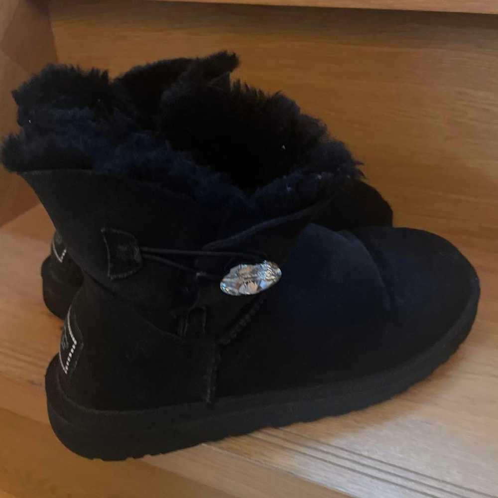 UGG sheepskin boots black with stone button - image 1