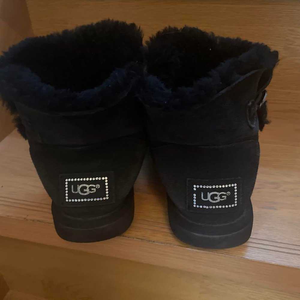 UGG sheepskin boots black with stone button - image 2