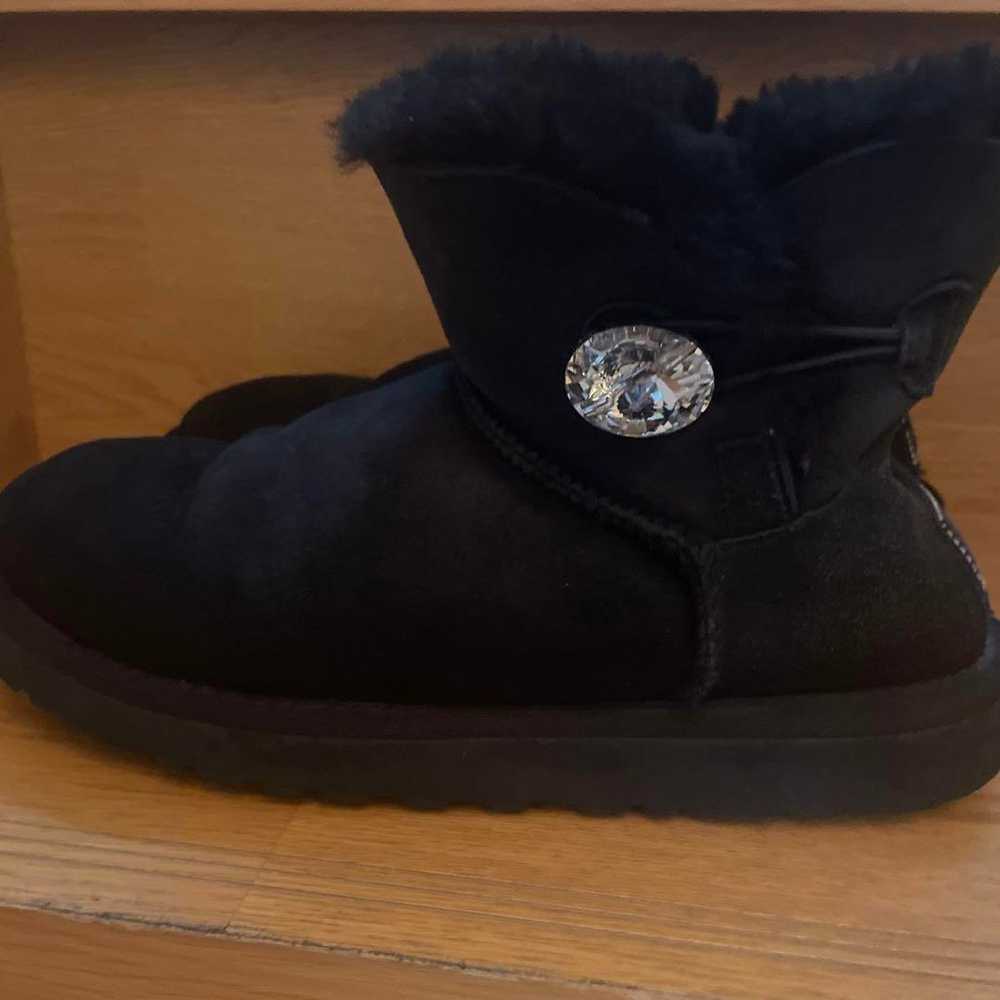 UGG sheepskin boots black with stone button - image 3