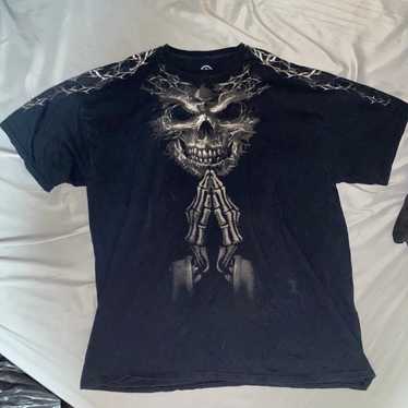 Crazy Y2k praying worship skeleton skull shirt - image 1