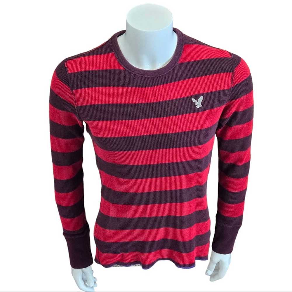 American Eagle vintage fit red and maroon striped… - image 1