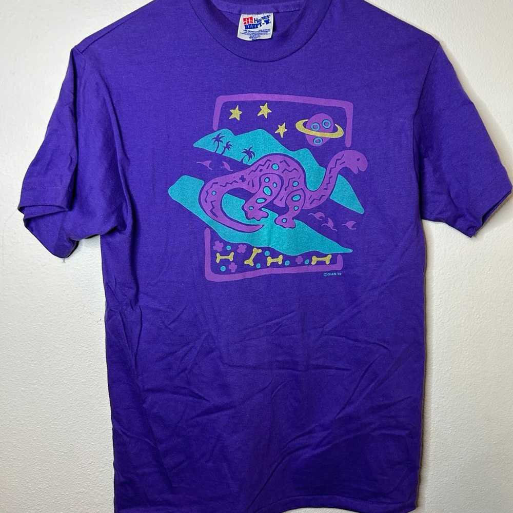 Vintage Hanes 1992 Dinosaur T Shirt Chain 1992 Pu… - image 1