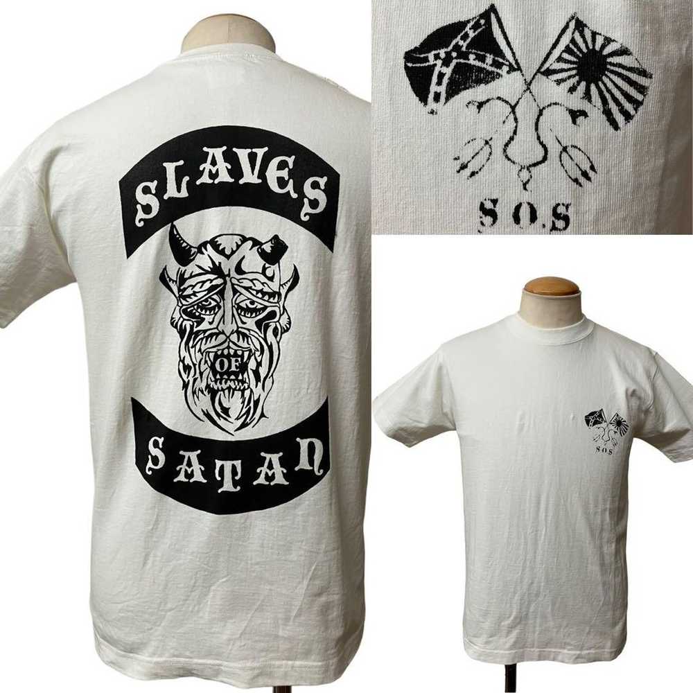 Vintage devil motif biker T-shirt size S white xpv - image 1