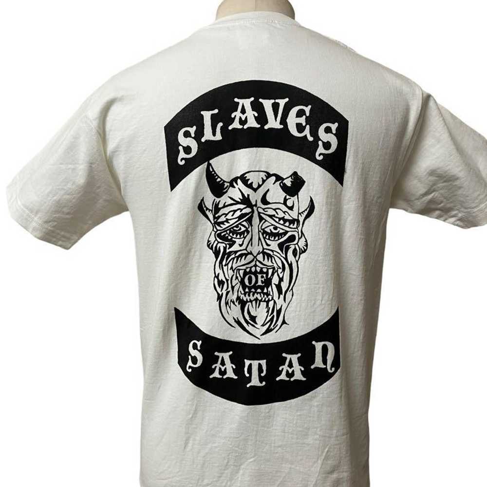 Vintage devil motif biker T-shirt size S white xpv - image 2