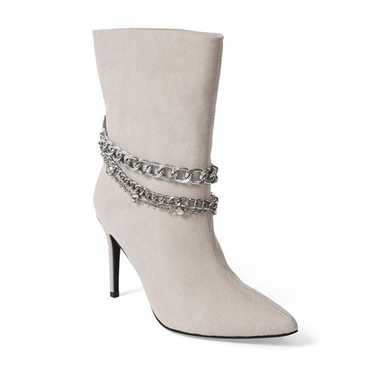 Venus Faux Suede High Heel Chain Booties in Light… - image 1