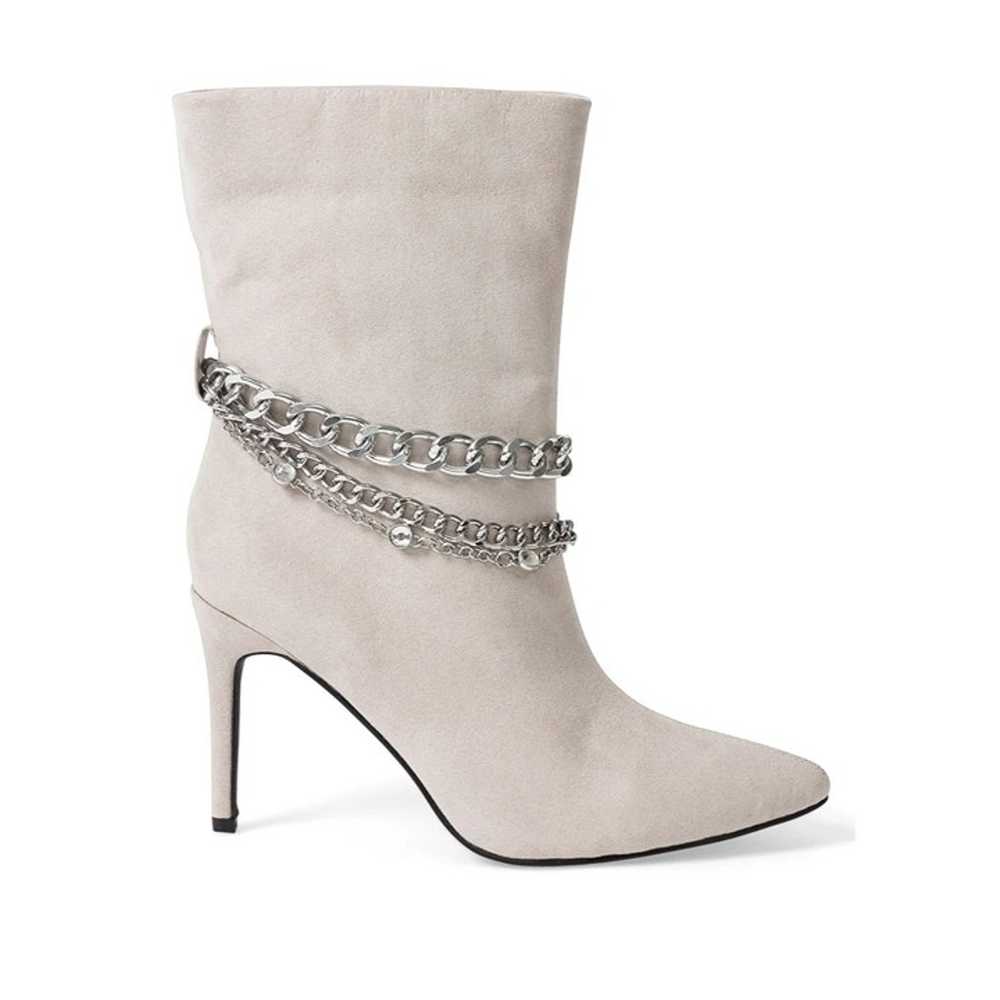 Venus Faux Suede High Heel Chain Booties in Light… - image 2