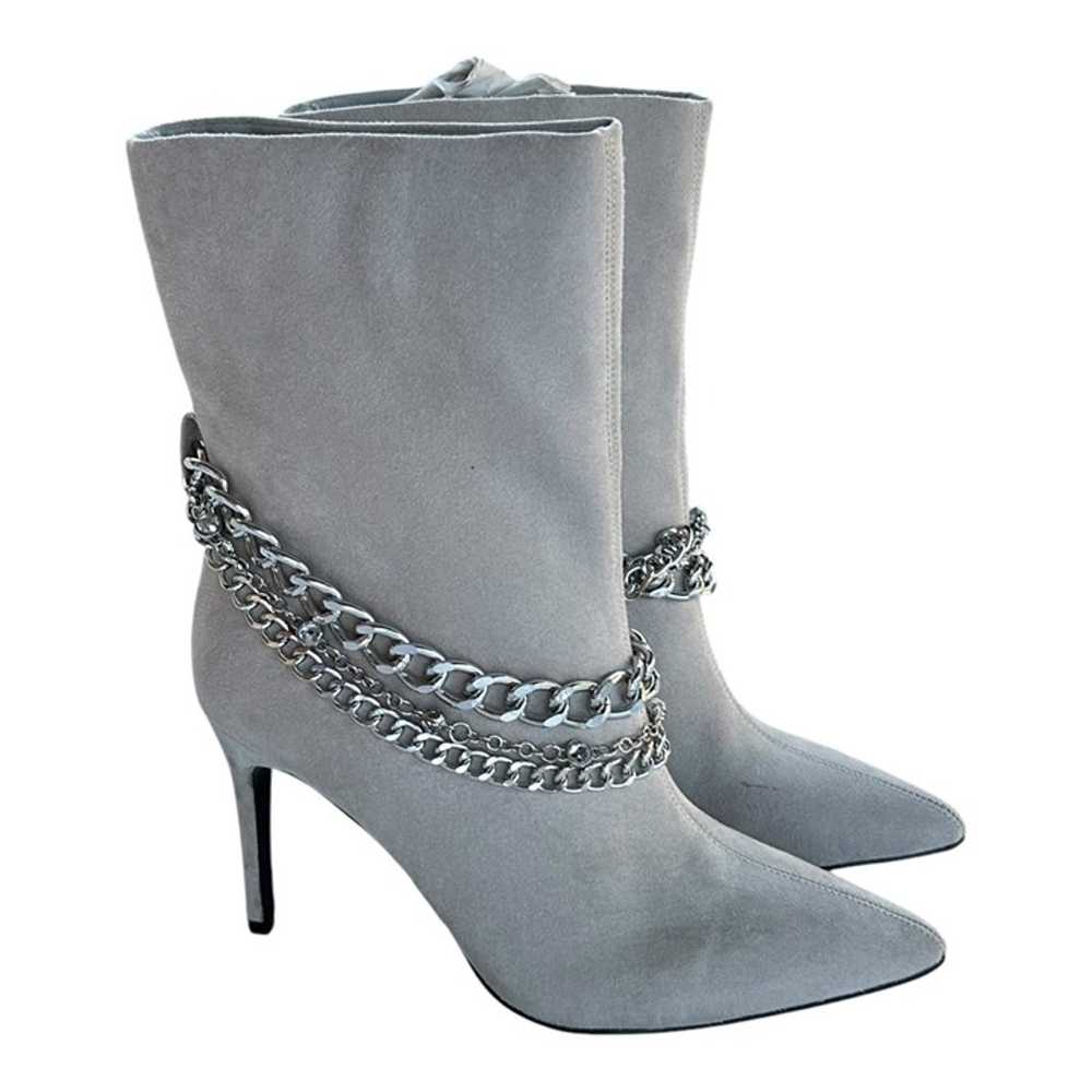 Venus Faux Suede High Heel Chain Booties in Light… - image 3