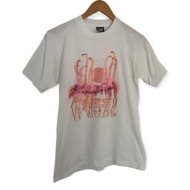 Vtg 90s Screen Stars Flamingo T Shirt S White Pink