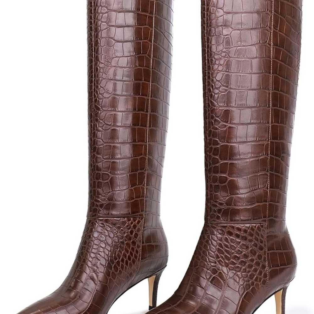 Brown Crocodile Kitten Heel Boots Size 9 - image 2