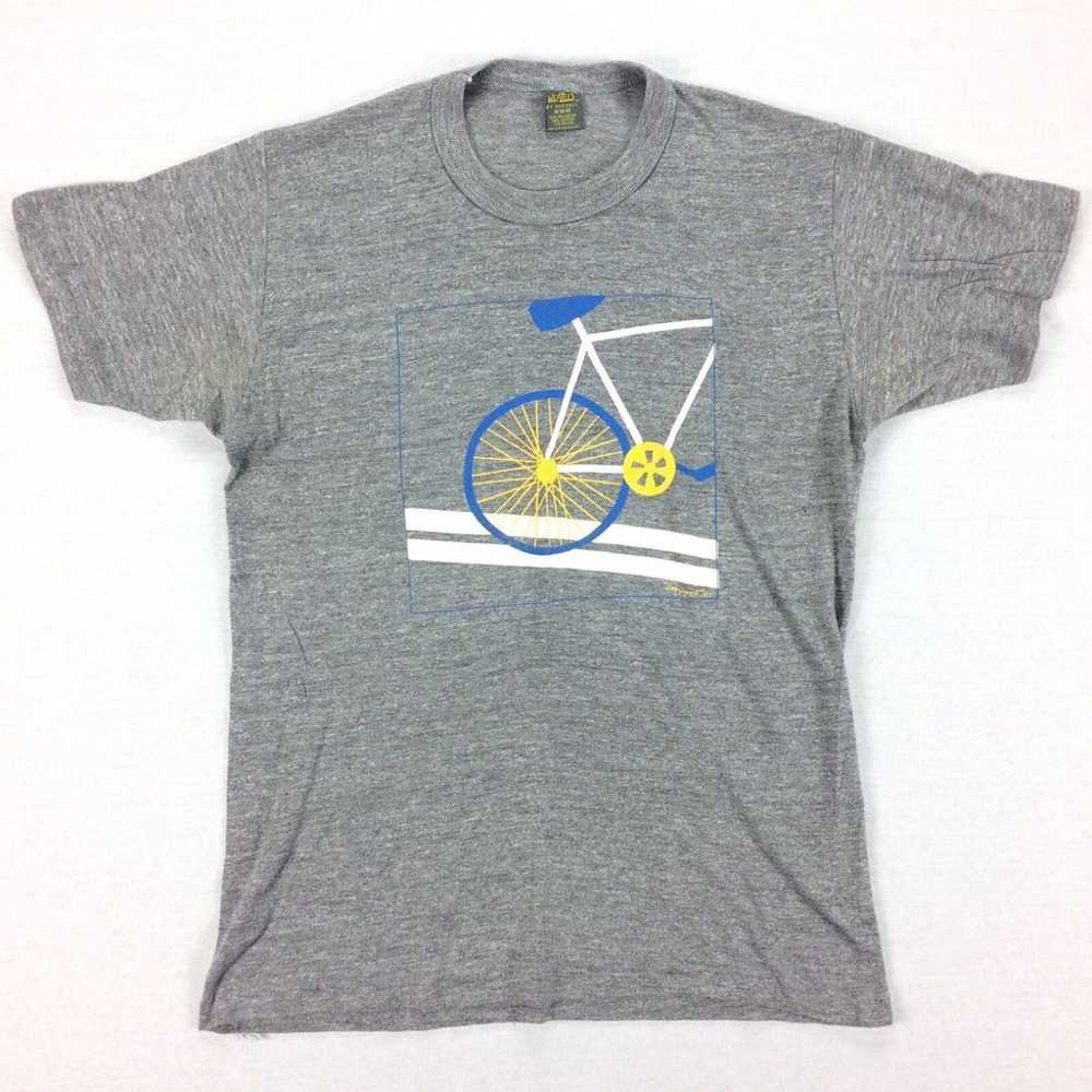 Vintage 70s 80s Fixie Bicycle TShirt Rayon Tri-Bl… - image 1