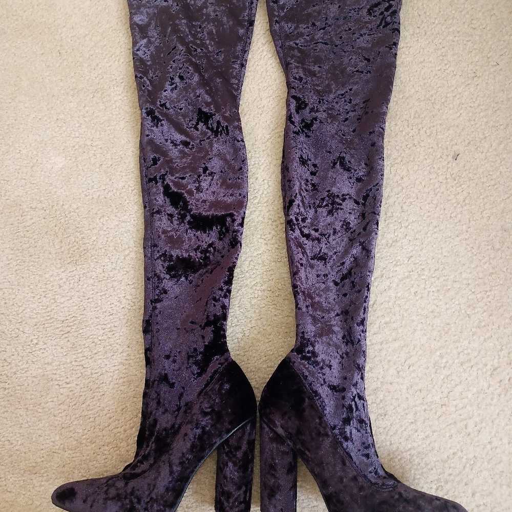 Amethyst Velvet Thigh High Boots - image 1