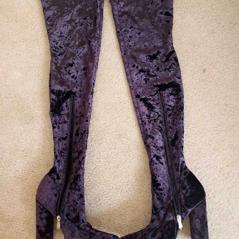 Amethyst Velvet Thigh High Boots - image 2