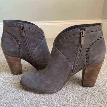 Genuine Suede Grey Laser-cut Ankle Booties EUC