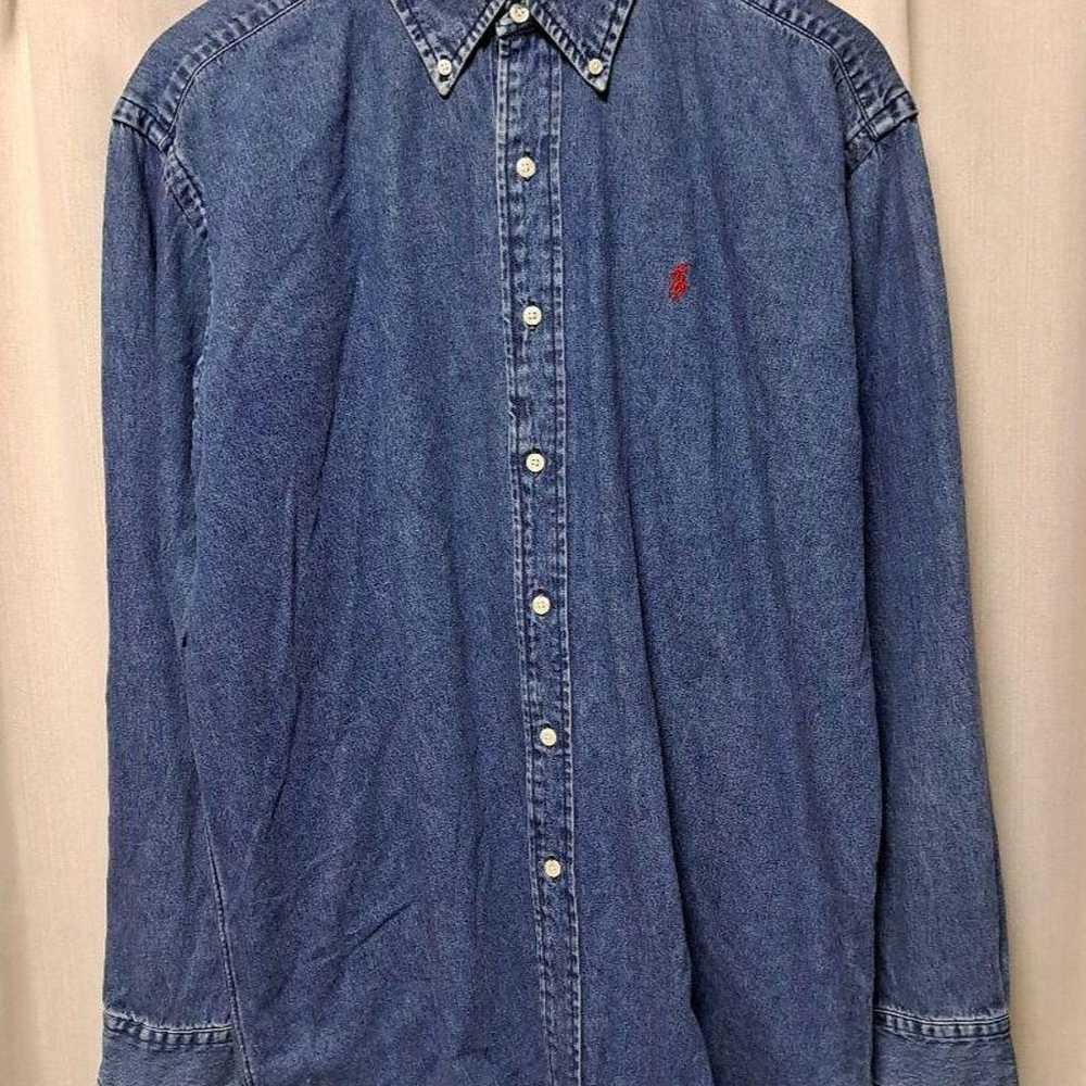 90s Ralph Lauren long-sleeve denim shirt with one… - image 1