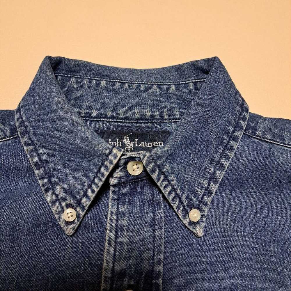 90s Ralph Lauren long-sleeve denim shirt with one… - image 7