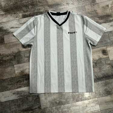 Vintage Y2K Grey White HUF Worldwide Striped Socc… - image 1