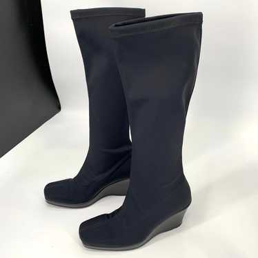 LA CANADIENNE tall knee high sock boots wedges bl… - image 1