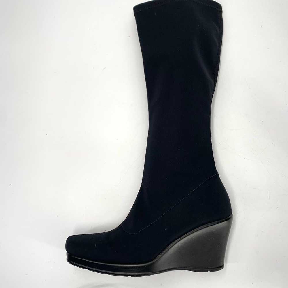 LA CANADIENNE tall knee high sock boots wedges bl… - image 3