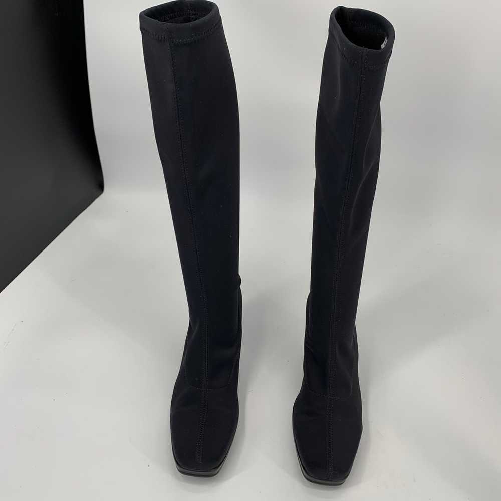 LA CANADIENNE tall knee high sock boots wedges bl… - image 5