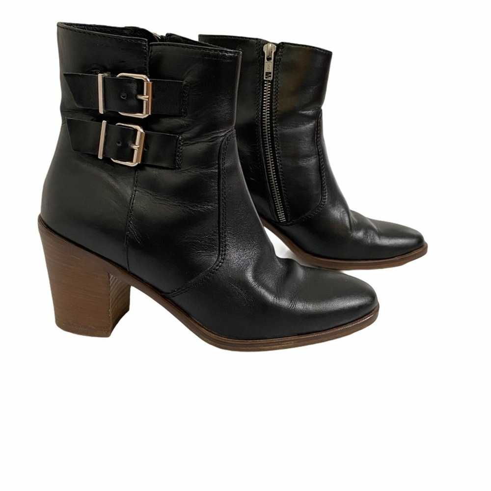 J. CREW Black Leather Ankle Buckle Dean Booties S… - image 1