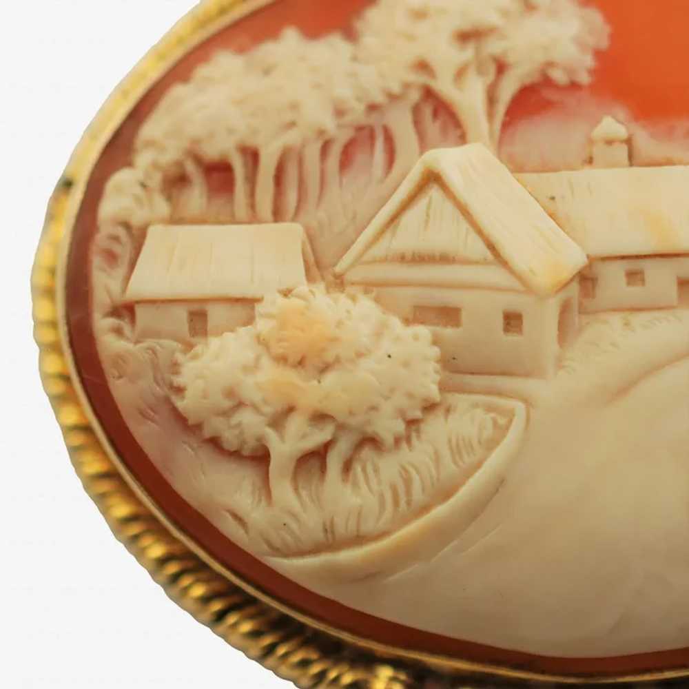 Antique Hand Carved Landscape Cameo Brooch Pin wi… - image 3