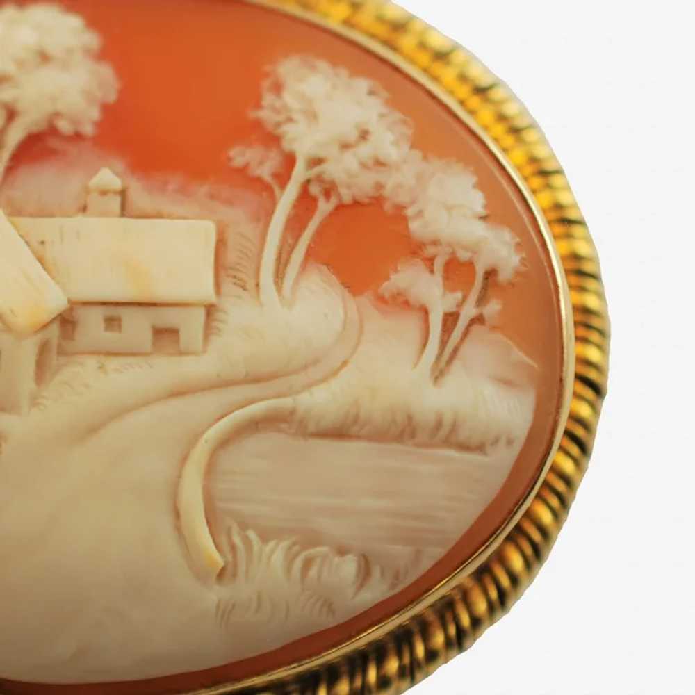 Antique Hand Carved Landscape Cameo Brooch Pin wi… - image 4