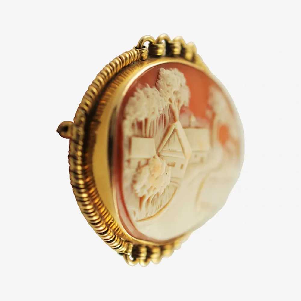 Antique Hand Carved Landscape Cameo Brooch Pin wi… - image 5