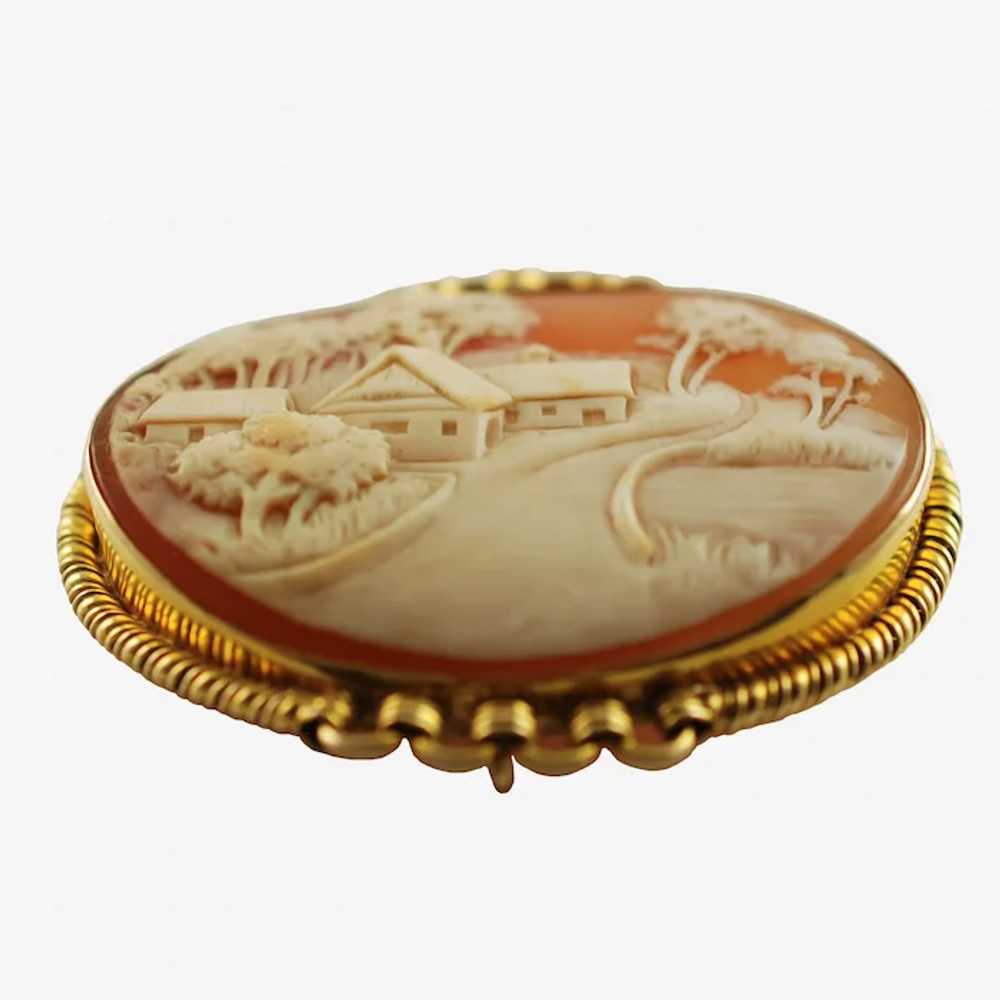 Antique Hand Carved Landscape Cameo Brooch Pin wi… - image 6