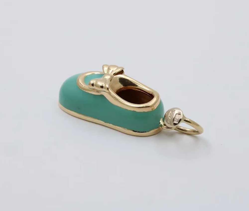 Vintage 14K Yellow Gold Enamel Baby Shoe Charm Pe… - image 5