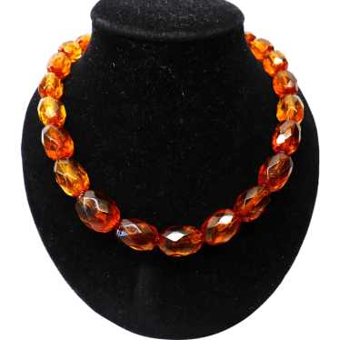 Antique Victorian Faceted Real Amber Bead Necklace