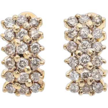 12K Yellow Gold 3-Row 0.70 TCW Diamond Earrings - image 1