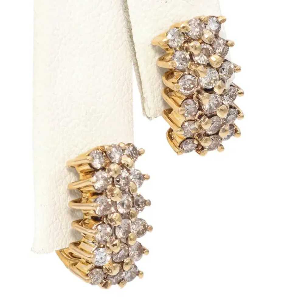 12K Yellow Gold 3-Row 0.70 TCW Diamond Earrings - image 3