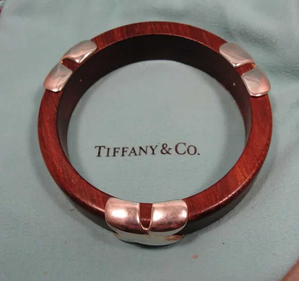 Rare Wood Sterling Tiffany Co Bangle Bracelet - image 2