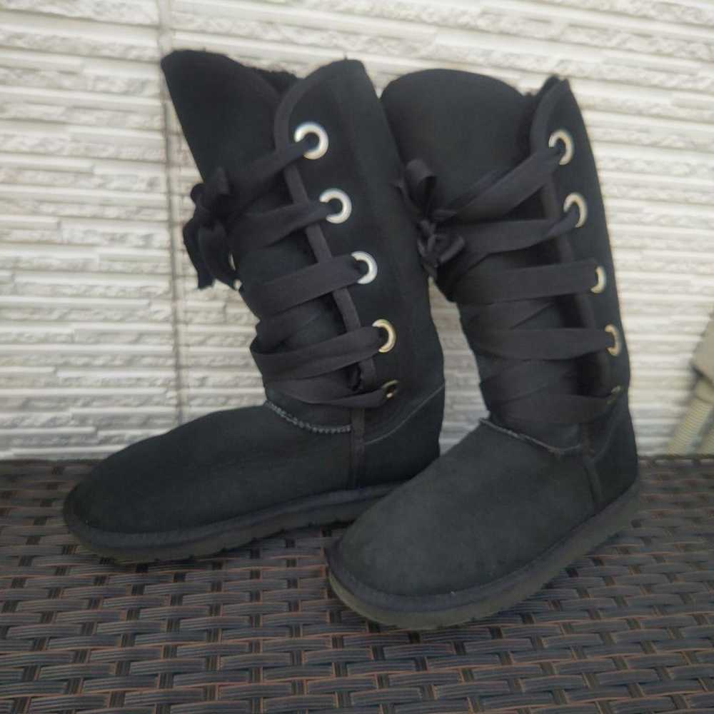 UGG Long Boots Black Ribbon Size 9 - image 1